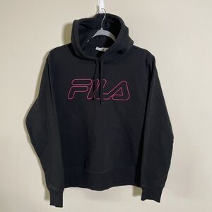 Fila Adult Women's Black Sweatshirt Pullover Hooded Sz Small Athletic Sportwear